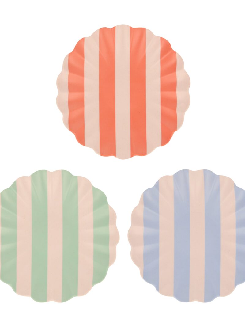 Stripy Reusable Bamboo Small Plates, Set of 6